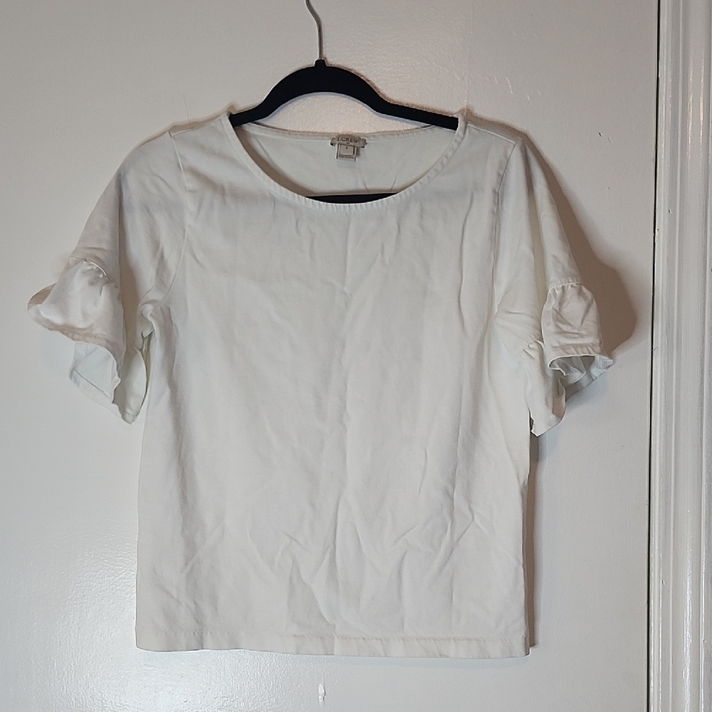 J. Crew Cream Ruffle Sleeve Tee
